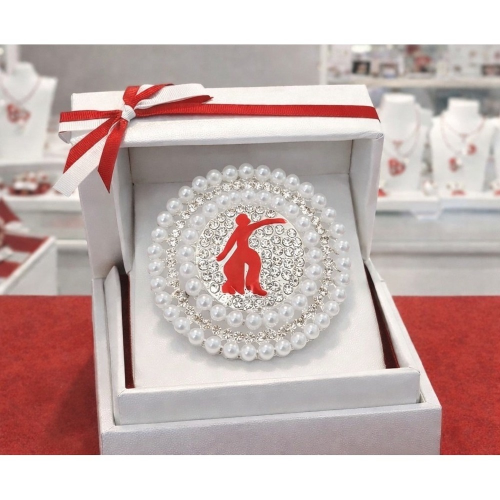 Delta Sigma Theta Brooch‎ Design with Rhinestone and Pearls